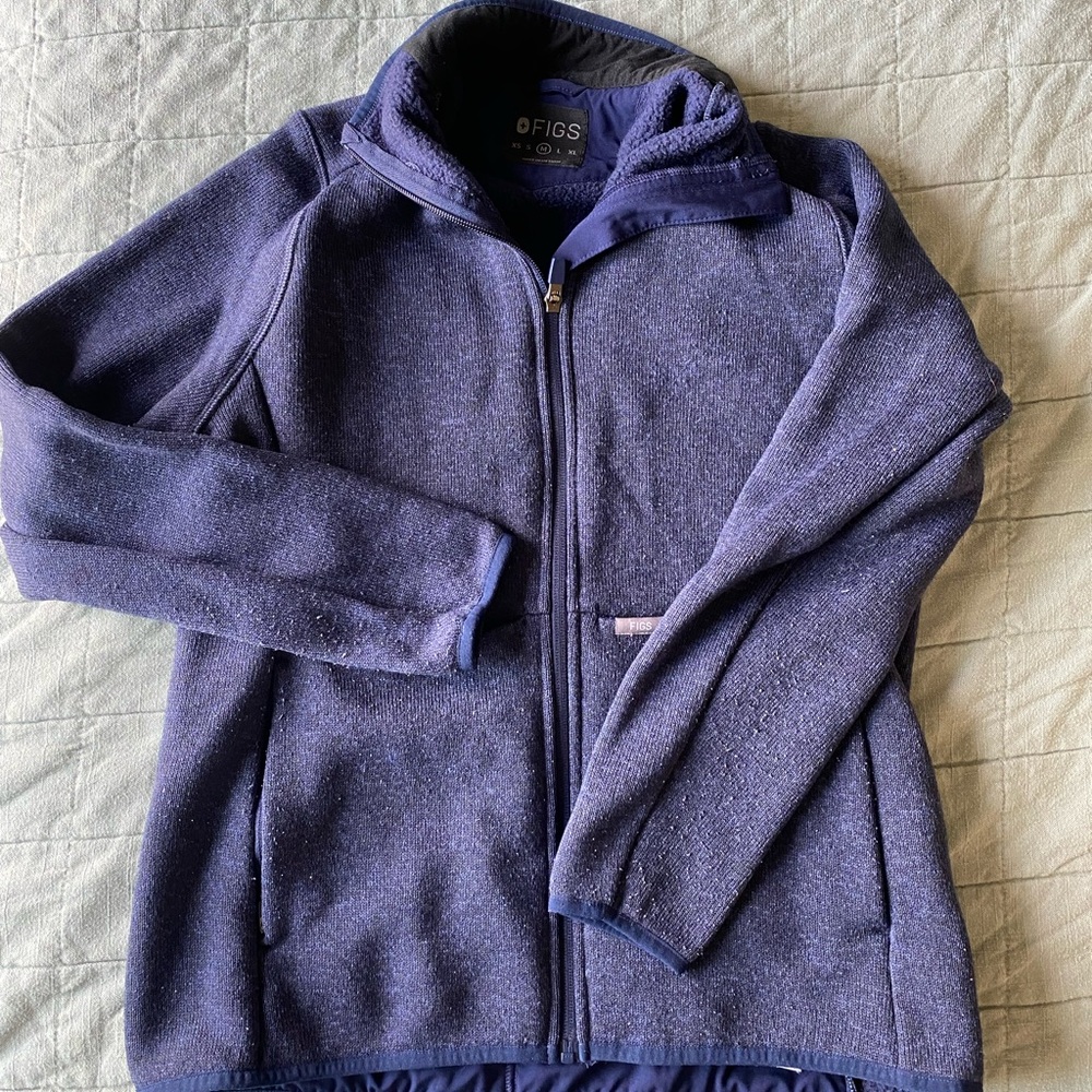 Figs Womens Navy On-Shift Sweater Knit Jacket - Medium